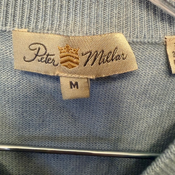 Peter Millar Size Medium Silk Cotton Cashmere Blend Sweater Vest Light Blue Golf - Picture 3 of 9